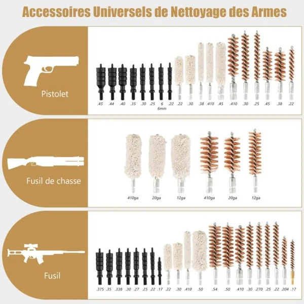 108pcs Kit d'Outils de Nettoyage des Arme à Feu Universel avec Mallette de Transport en Aluminium Accessoires en Laiton Noir