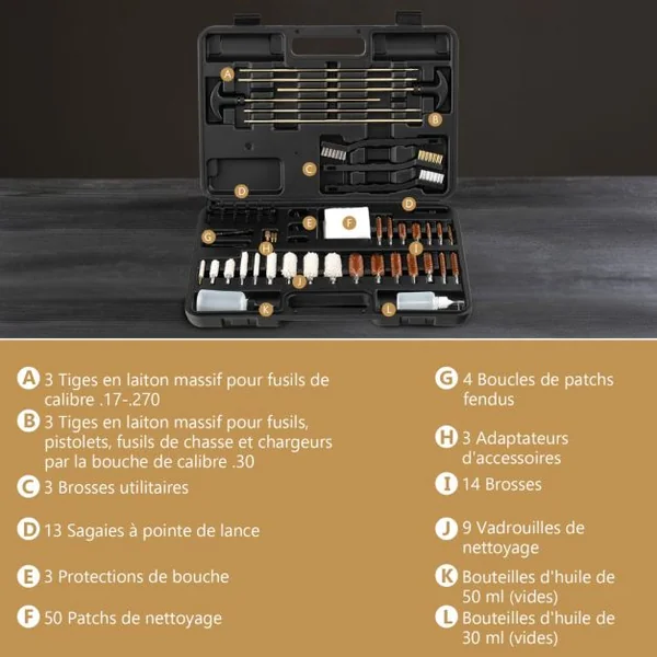108pcs Kit d'Outils de Nettoyage des Arme à Feu Universel avec Mallette de Transport en Aluminium Accessoires en Laiton Noir