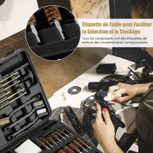 108pcs Kit d'Outils de Nettoyage des Arme à Feu Universel avec Mallette de Transport en Aluminium Accessoires en Laiton Noir