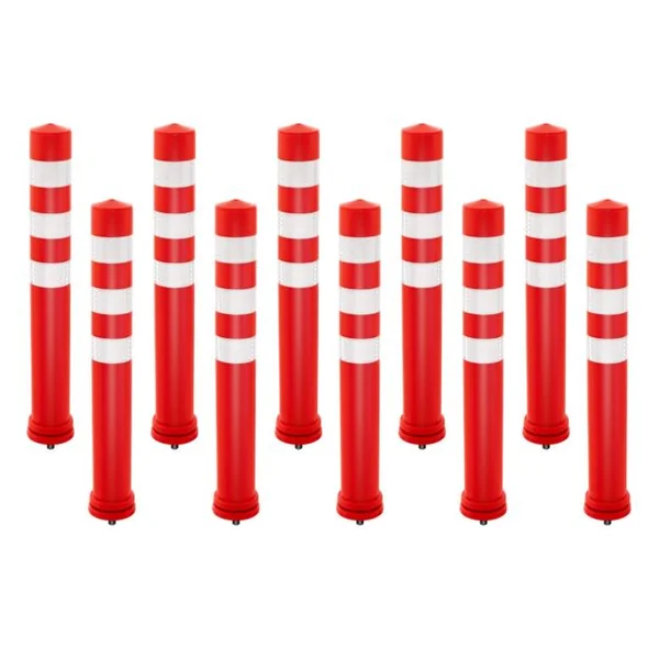10 Poteaux de Signalisation de Hauteur 65,5CM Dia. 8CM en Plastique Contrôle du Trafic Anti-Collision avec Bandes Réfléchissantes de 5CM