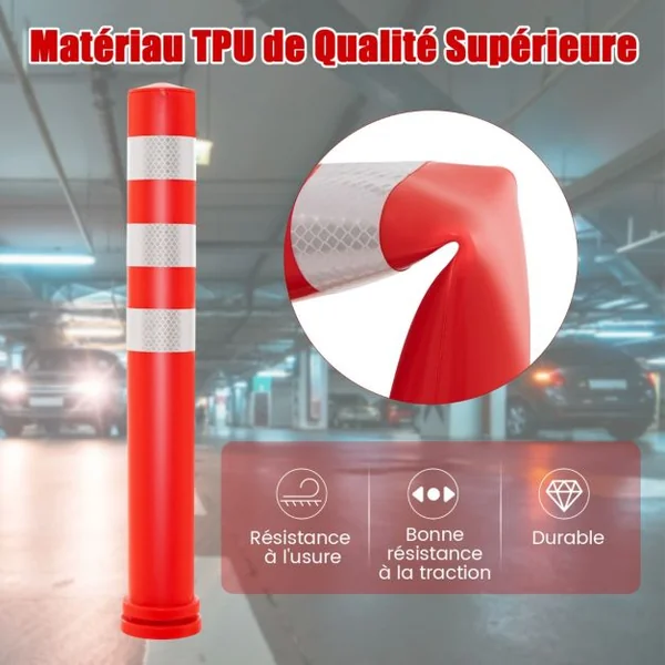 10 Poteaux de Signalisation de Hauteur 65,5CM Dia. 8CM en Plastique Contrôle du Trafic Anti-Collision avec Bandes Réfléchissantes de 5CM