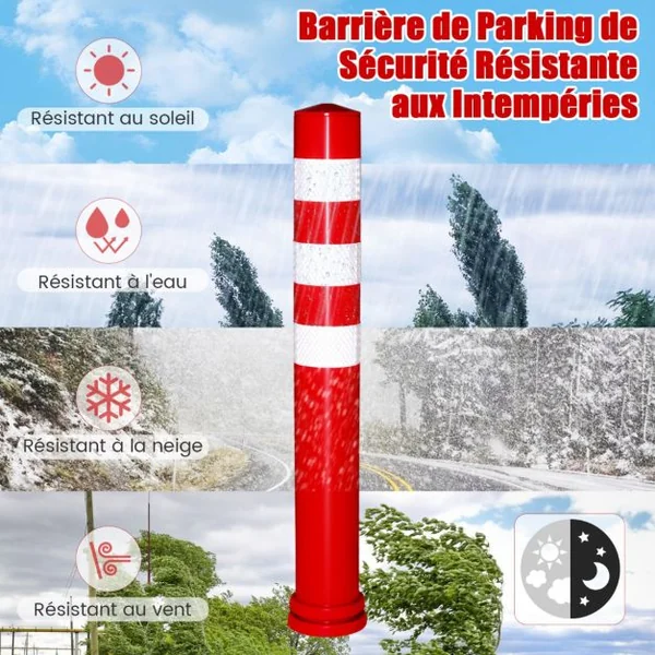 10 Poteaux de Signalisation de Hauteur 65,5CM Dia. 8CM en Plastique Contrôle du Trafic Anti-Collision avec Bandes Réfléchissantes de 5CM