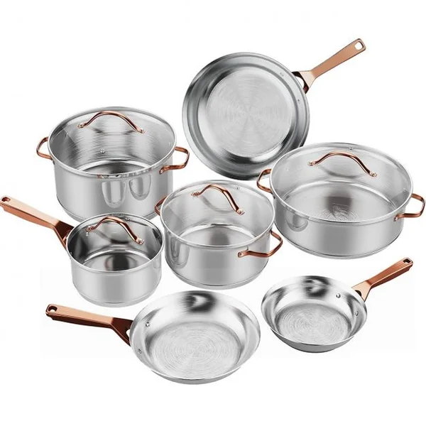 11 Éléments de Batterie de Cuisine Casseroles et Poêles Professionnelles avec Couvercles Transparents