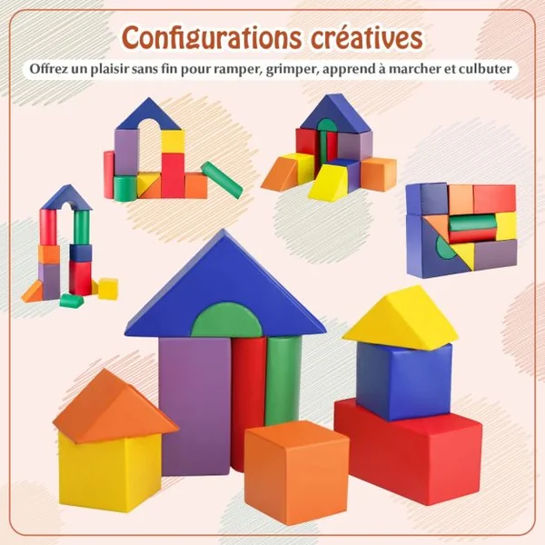 11PCS Modules de Motricitéen Mousse avec Housse en PU et EPE Jouets Éducatifs Blocs de Construction Diverses Formes 18 Mois+