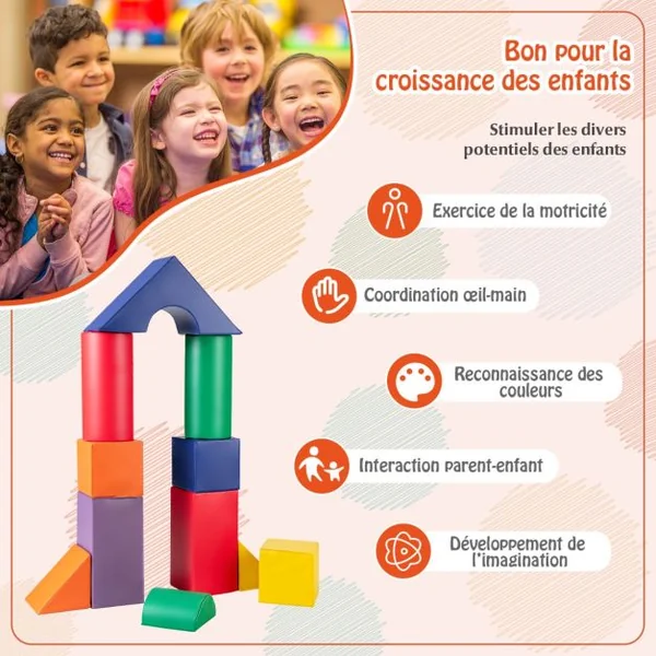 11PCS Modules de Motricitéen Mousse avec Housse en PU et EPE Jouets Éducatifs Blocs de Construction Diverses Formes 18 Mois+