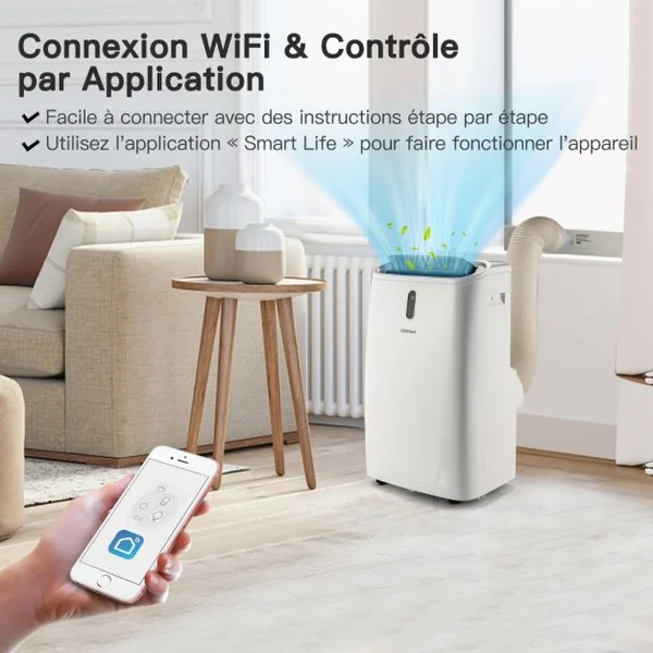 12000/14000/16000BTU Climatiseur Mobile R290 4 Modes Ventilateur Déshumidificateur Rafraîchisseur et Chauffage 16 à 32℃ Blanc