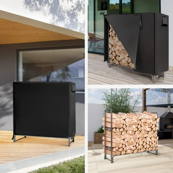 122,5CM Support pour Bois de Chauffage Support de Bûches en Fer Robuste avec Housse en PVC 600D Imperméable
