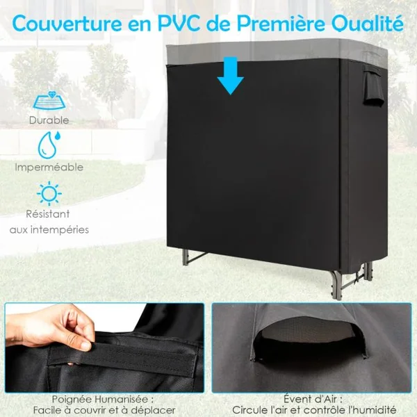 122,5CM Support pour Bois de Chauffage Support de Bûches en Fer Robuste avec Housse en PVC 600D Imperméable