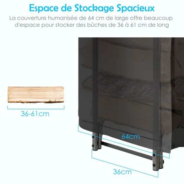 122,5CM Support pour Bois de Chauffage Support de Bûches en Fer Robuste avec Housse en PVC 600D Imperméable