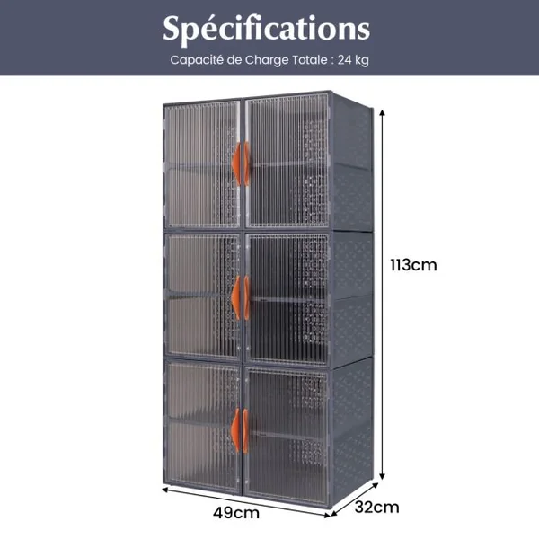 12 Bacs de Rangement Pliables avec Couvercles en Plastique Bacs Empilables pour Chaussures Tiroirs de Rangement Gris