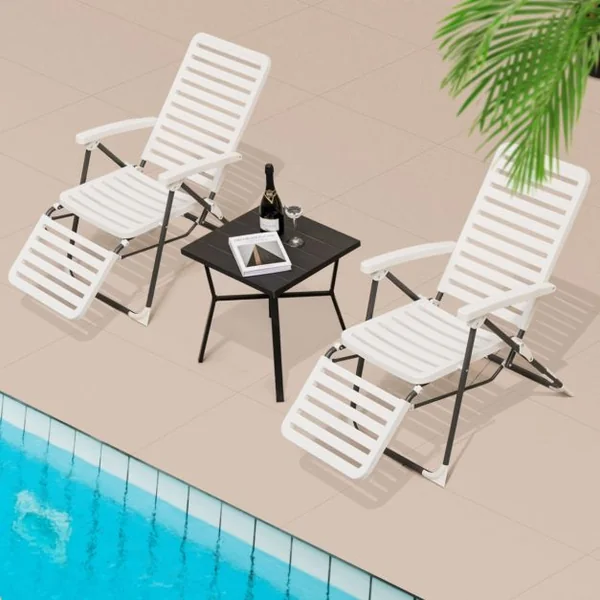 1/2 Chaise Longue Inclinable avec Dossier Réglable à 7 Niveaux Transat Bain de Soleil Fauteuil de Jardin pour Piscine Plage