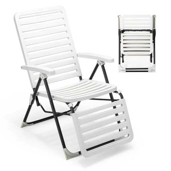 1/2 Chaise Longue Inclinable avec Dossier Réglable à 7 Niveaux Transat Bain de Soleil Fauteuil de Jardin pour Piscine Plage