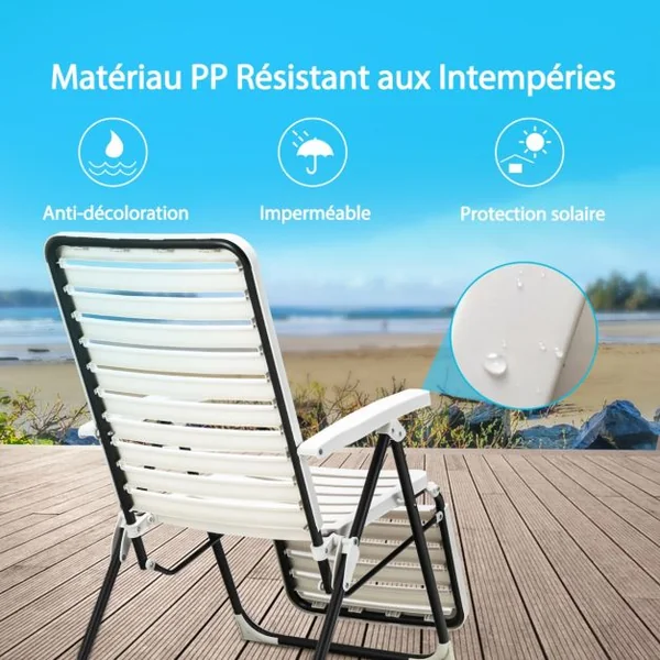 1/2 Chaise Longue Inclinable avec Dossier Réglable à 7 Niveaux Transat Bain de Soleil Fauteuil de Jardin pour Piscine Plage