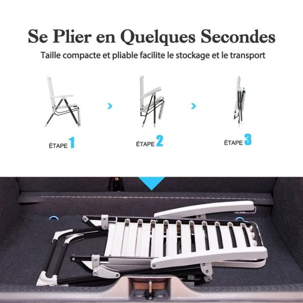 1/2 Chaise Longue Inclinable avec Dossier Réglable à 7 Niveaux Transat Bain de Soleil Fauteuil de Jardin pour Piscine Plage