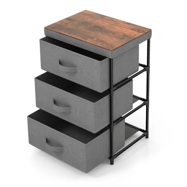 1/2 Commode(s) 3 Tiroirs en Tissu 40 x 30 x 62 cm Table de Chevet avec Cadre en Métal pour Chambre Industriel Café/Gris/Noir