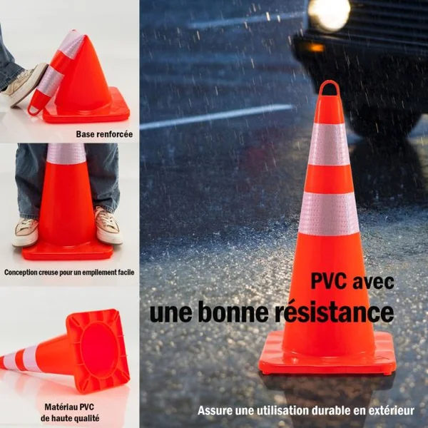 12 Cônes de Signalisation Réfléchissante H 72 cm en PVC pour Parking Trafic Route Terrain de Sport