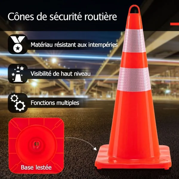 12 Cônes de Signalisation Réfléchissante H 72 cm en PVC pour Parking Trafic Route Terrain de Sport