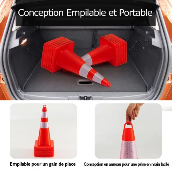12 Cônes de Signalisation Réfléchissante H 72 cm en PVC pour Parking Trafic Route Terrain de Sport