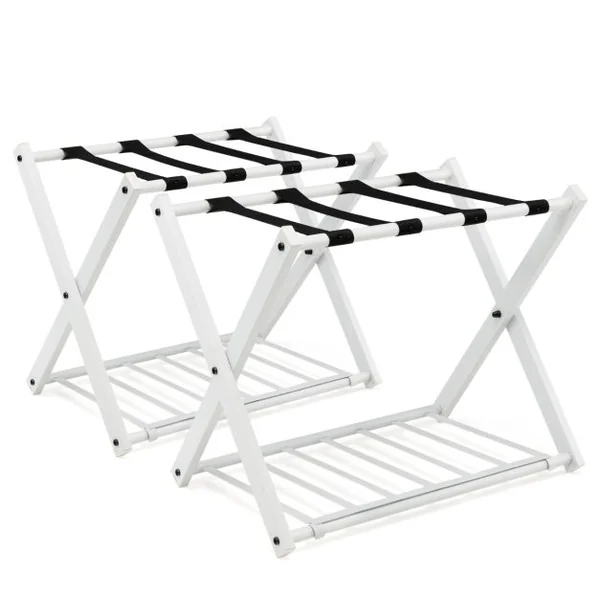 1/2 Support(s) de Bagages Pliable Porte Valise 68x43x58 CM avec 2 Etages et 4 Sangles Blanc