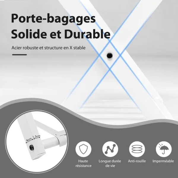 1/2 Support(s) de Bagages Pliable Porte Valise 68x43x58 CM avec 2 Etages et 4 Sangles Blanc