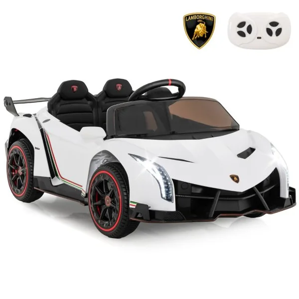 12V Lamborghini Voiture Electrique Enfant avec Télécommande 2,4G Blanc