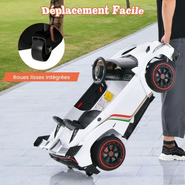 12V Lamborghini Voiture Electrique Enfant avec Télécommande 2,4G Blanc