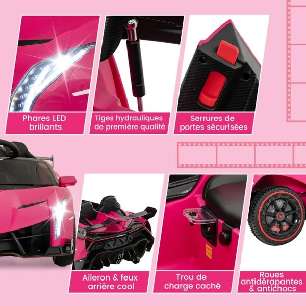 12V Lamborghini Voiture Electrique Enfants avec Télécommande 2,4G Rose