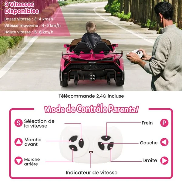 12V Lamborghini Voiture Electrique Enfants avec Télécommande 2,4G Rose
