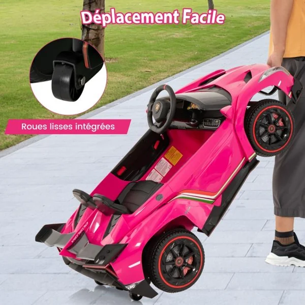12V Lamborghini Voiture Electrique Enfants avec Télécommande 2,4G Rose