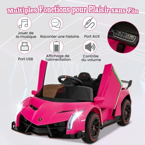 12V Lamborghini Voiture Electrique Enfants avec Télécommande 2,4G Rose