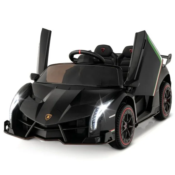12V Lamborghini Voiture Electrique Enfants avec Télécommande 2,4G Véhicule Electrique avec Lumières LED & Musique Charge 30kg pour 3-8 Ans Noir
