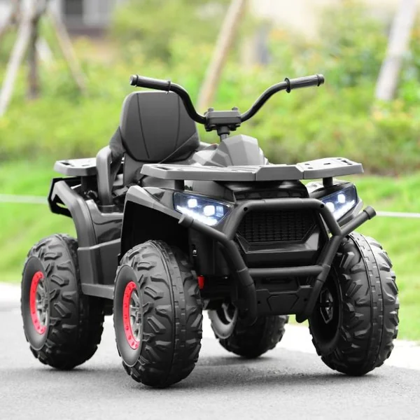 12V Quad Electrique Enfants avec Lumières LED et Musique Véhicule Electrique Enfants avec 2 Vitesses 4 Roues Antidérapantes Charge 50kg pour 3 Ans+ Noir/Rouge