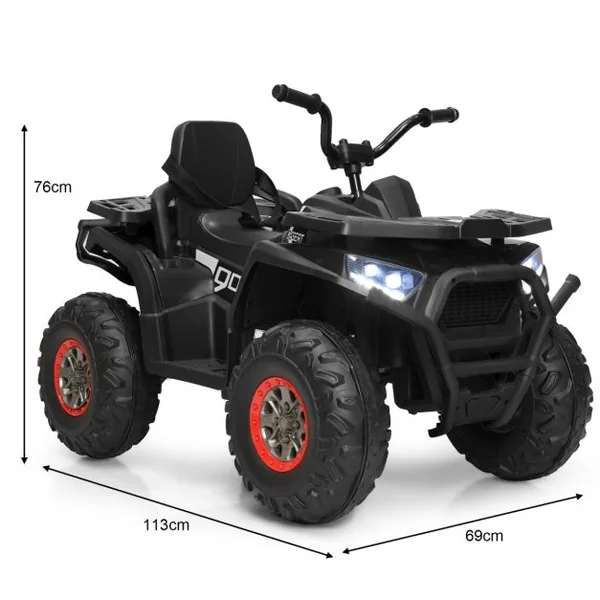 12V Quad Electrique Enfants avec Lumières LED et Musique Véhicule Electrique Enfants avec 2 Vitesses 4 Roues Antidérapantes Charge 50kg pour 3 Ans+ Noir/Rouge