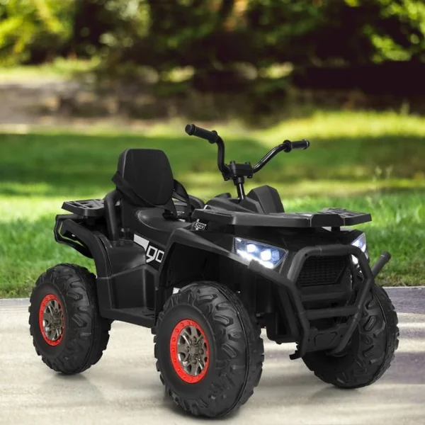 12V Quad Electrique Enfants avec Lumières LED et Musique Véhicule Electrique Enfants avec 2 Vitesses 4 Roues Antidérapantes Charge 50kg pour 3 Ans+ Noir/Rouge