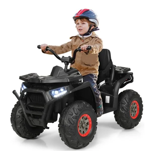 12V Quad Electrique Enfants avec Lumières LED et Musique Véhicule Electrique Enfants avec 2 Vitesses 4 Roues Antidérapantes Charge 50kg pour 3 Ans+ Noir/Rouge