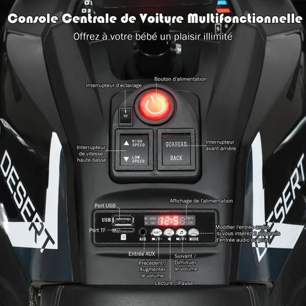 12V Quad Electrique Enfants avec Lumières LED et Musique Véhicule Electrique Enfants avec 2 Vitesses 4 Roues Antidérapantes Charge 50kg pour 3 Ans+ Noir/Rouge