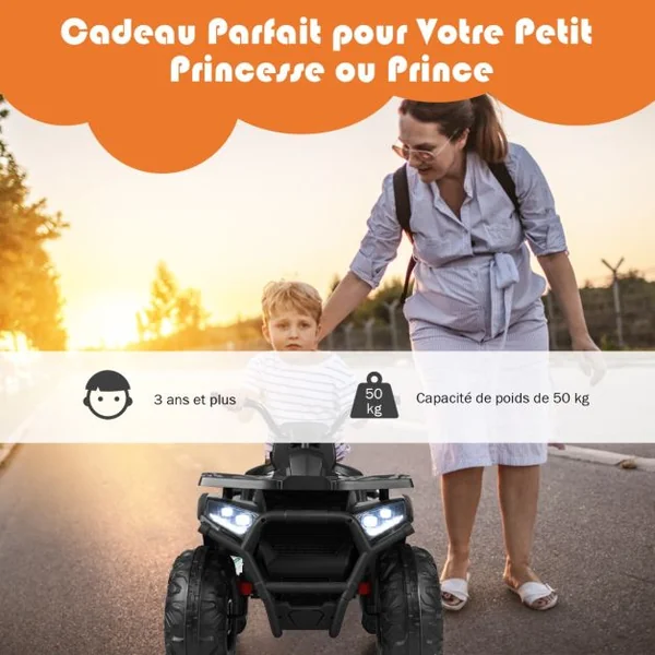 12V Quad Electrique Enfants avec Lumières LED et Musique Véhicule Electrique Enfants avec 2 Vitesses 4 Roues Antidérapantes Charge 50kg pour 3 Ans+ Noir/Rouge