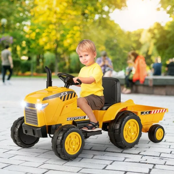 12V Tracteur Électrique Enfant avec Télécommande Voiture Électrique à 6 Pneus 2,5-3,5km/h Charge 30kg pour 3-8 Ans Jaune