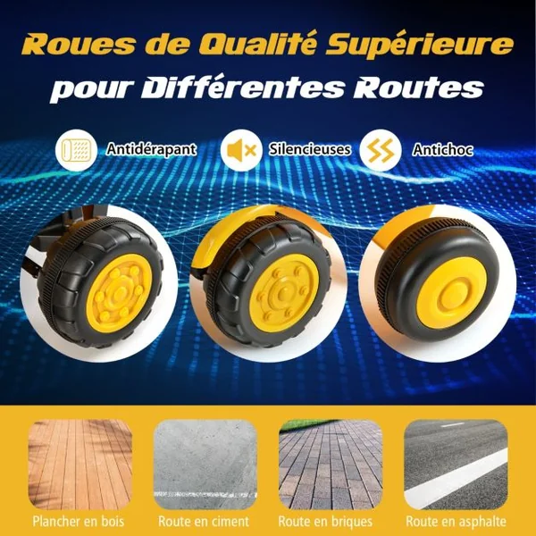 12V Tracteur Électrique Enfant avec Télécommande Voiture Électrique à 6 Pneus 2,5-3,5km/h Charge 30kg pour 3-8 Ans Jaune