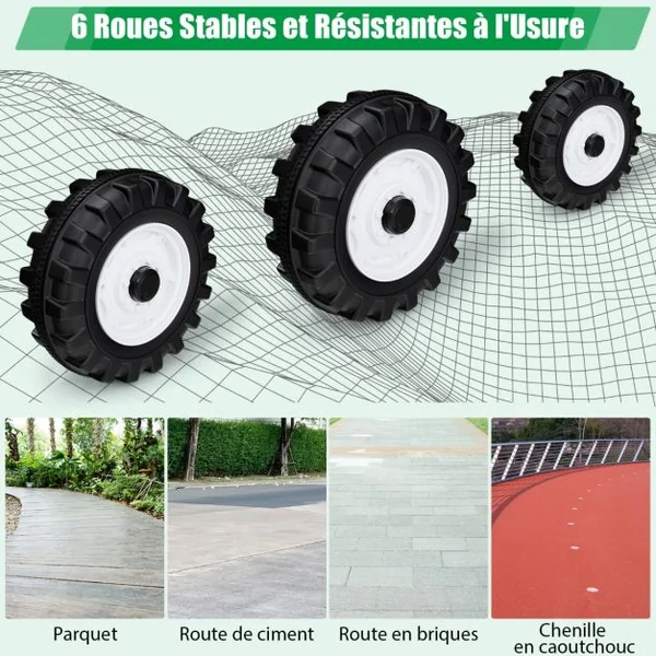 12V Tracteur Électrique Enfants avec Pelle&Remorque Amovible Véhicule Électrique à 6 Roues avec Télécommande & Musique 3-6 km/h pour 3-8 Ans Vert
