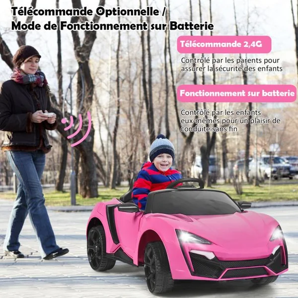 12V Voiture Électrique Enfants Avec Télécommande 2,4 G Véhicule Électrique Avec Musique Et Lumières Led Suspension à Ressort Démarrage Lent Charge 25kg Pour Enfants De 3-8 Mois Rose
