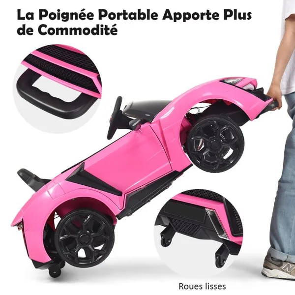 12V Voiture Électrique Enfants Avec Télécommande 2,4 G Véhicule Électrique Avec Musique Et Lumières Led Suspension à Ressort Démarrage Lent Charge 25kg Pour Enfants De 3-8 Mois Rose