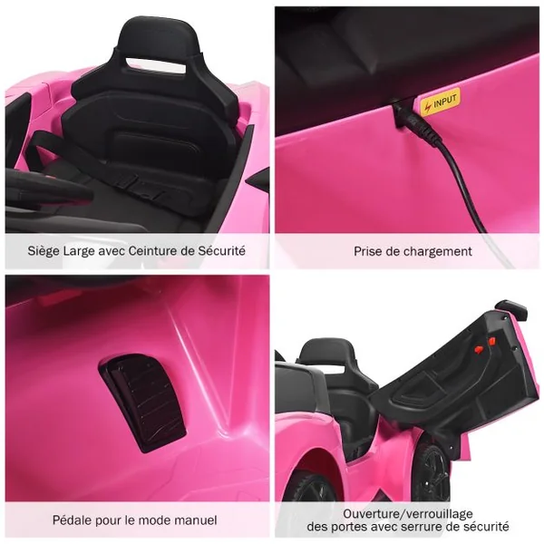 12V Voiture Électrique Enfants Avec Télécommande 2,4 G Véhicule Électrique Avec Musique Et Lumières Led Suspension à Ressort Démarrage Lent Charge 25kg Pour Enfants De 3-8 Mois Rose