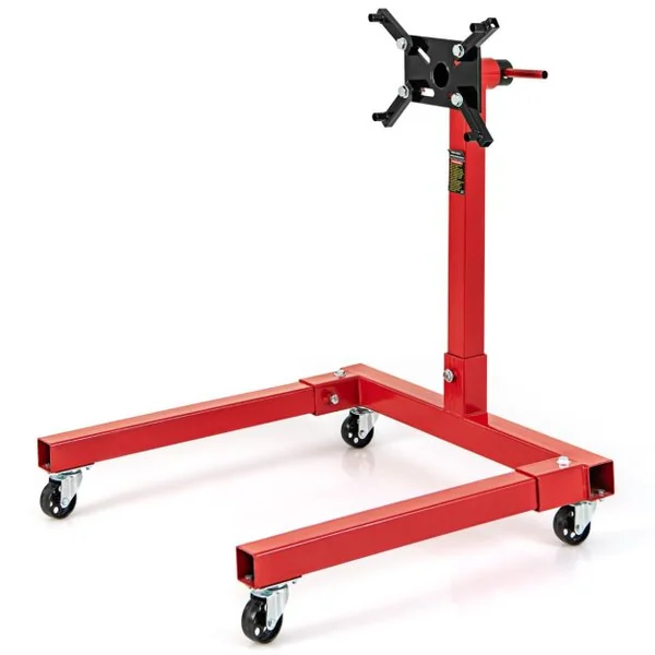 1500LBS Support de Moteur avec Tête Rotative 360° et 4 Bras Réglables Support de Levage de Moteur avec Roulettes Poignée Antidérapante Rouge