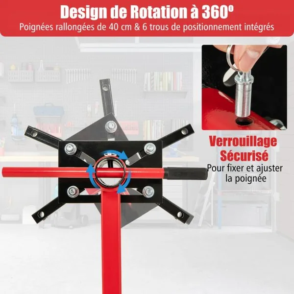 1500LBS Support de Moteur avec Tête Rotative 360° et 4 Bras Réglables Support de Levage de Moteur avec Roulettes Poignée Antidérapante Rouge