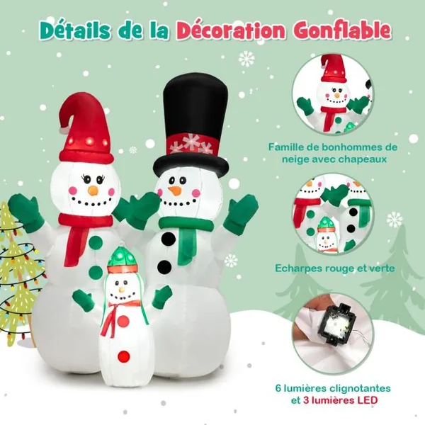 175 cm Bonhommes Neige Noël Gonflable Décorations Gonflables de Noël avec Lumières LED et Gonfleur pour Extérieur/Intérieur