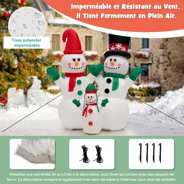 175 cm Bonhommes Neige Noël Gonflable Décorations Gonflables de Noël avec Lumières LED et Gonfleur pour Extérieur/Intérieur