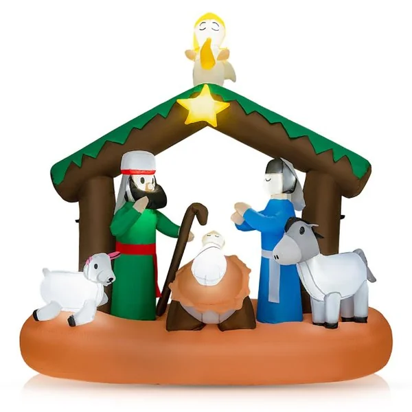 180 CM Décoration Gonflable de Noël Scène de la Naissance de Jésus avec 7 Lumières LED Intégrées