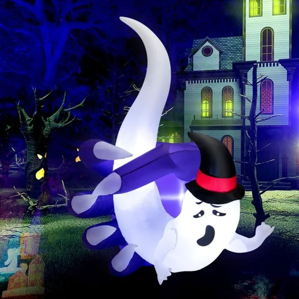 180CM Fantôme Gonflable d'Halloween Décoration Blanc Fantôme Attrapé dans La Main avec Lumières LED pour Intérieur/Extérieur