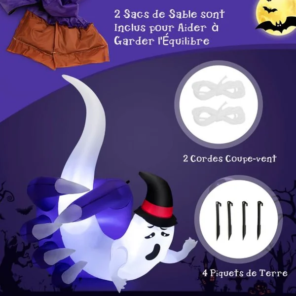 180CM Fantôme Gonflable d'Halloween Décoration Blanc Fantôme Attrapé dans La Main avec Lumières LED pour Intérieur/Extérieur